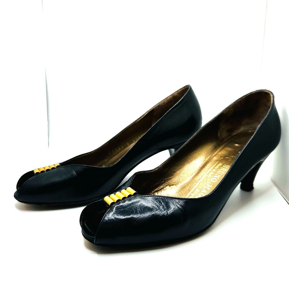 Vintage Bruno Magli Black and Gold Heeled Slides - Picture 4 of 9